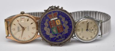 Enamelled 1845 wreath wreath crown and two gentleman's wristwatches by Ramona and Pierpont