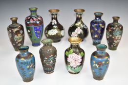 Ten 19thC and later cloisonné vases including three pairs, tallest 18cm
