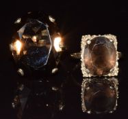Two 9ct gold rings set with smoky quartz, 14g, sizes S & O