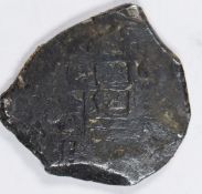 Spanish 8 Reales (piece of eight) pirate cob circa 1613, likely shipwreck recovery
