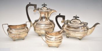George V Walker & Hall hallmarked silver four piece coffee or tea set, Sheffield 1917, length of