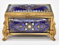 Tahan domed jewelled and ormolu casket raised on scrolling feet with engraved Tahan mark to inner