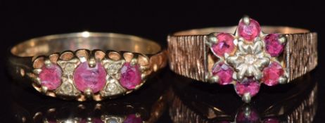 Two 9ct gold rings set with rubies and diamonds, 4.6g, sizes M & J