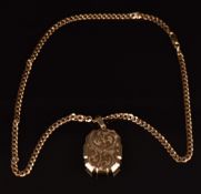 A 9ct gold locket on a 9ct gold curb link chain, 46cm long, 14.6g