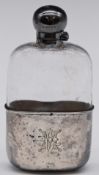 Victorian hallmarked silver and cut glass hip flask with pull off cup and hinged bayonet cap,