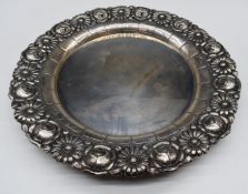 Portuguese silver platter or tray with embossed floral border and Portuguese 833 grade silver