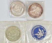 1971 Eisenhower silver dollar, uncirculated 40% silver,  together with two commemorative silver