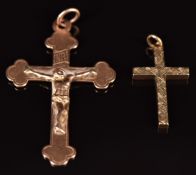 Two 9ct rose gold cross pendants Birmingham 1918 and a 9ct gold cross, 14.5g