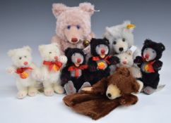 Nine Steiff Teddy bears including Original examples, hand puppet, Rosey, 1929 Classic Teddy Baby