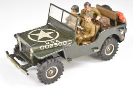 Arnold of West Gernany clockwork tinplate US Army Jeep with three military figures.