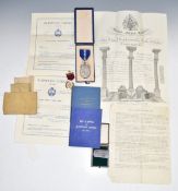 Masonic ephemera including hallmarked silver jewel named to Brother H G Upchurch, St Edwards Medal