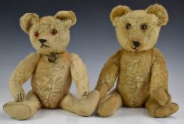 Two Steiff or similar Teddy bears both with blonde mohair, straw or similar filling, disc joints,