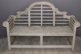 Lutyens teak garden bench with cushion, W166 x D47 x H105cm