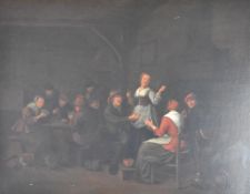 Jan Miense Molenaer (Dutch, 1610-1668) oil on panel tavern scene with figures playing cards, dog