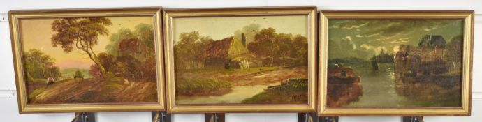 Charles Greville Morris (British 1861-1922) set of three oil on board landscapes including a moonlit