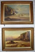 Sidney Yates Johnson (active 1880-1928) pair of oil on canvas maritime beach scenes, one with