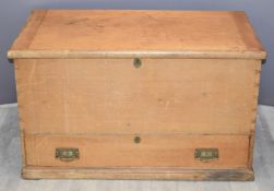 19thC pine mule / silver chest or coffer with secret compartment and single drawer, 112 x 62 x 63cm