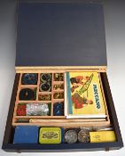 Meccano part complete outfit 10 with green, red and blue parts and instructions, in custom fitted