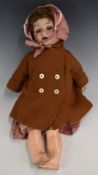 Bruno Schmidt bisque headed doll with weighted blue eyes, open mouth, brown hair and articulated