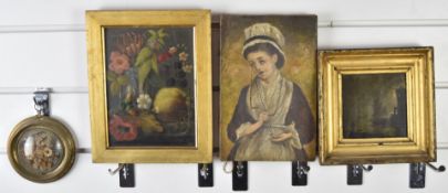 Maritime pencil sketch of a sailing ship, sailor or similar flying a flag, both in rosewood