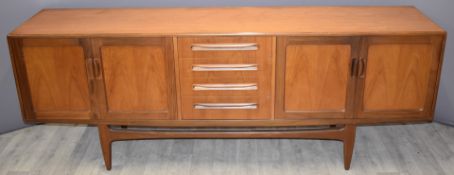 G Plan retro mid century sideboard fitted four drawers flanked by double cupboards to each side,