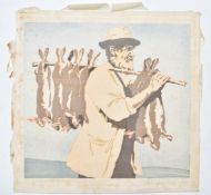 Arthur Rigden Read (1879-1955) woodcut study of a man carrying rabbits, signed, dated 1924 and