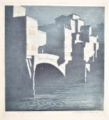 Arthur Rigden Read (1879-1955) woodcut Italian townscape 'The Pontevecchio Florence', signed and