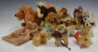 Thirteen Steiff Teddy bears in the form of various animals including two Tessie, Perri, Mopsy,