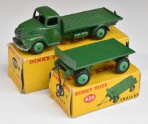 Two Dinky Toys diecast model commercial vehicles Fordson Thames Flat Truck 422 and Trailer 429, both