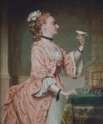 John Robert Dicksee (1817-1905) oil on canvas 'The Willing Captive' lady in period dress with a