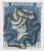 GB 1840 2d blue LE four clear margins with a neat black Maltese Cross