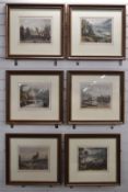 Set of six 19thC coloured French interest engravings from Ackermann's views on the Seine, comprising