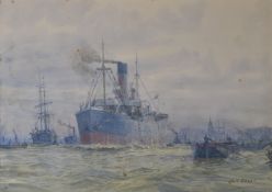 Henry Branston Freer (1876-1947) maritime watercolour 'The Pool', possible London dock scene with