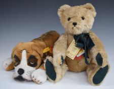 Two Teddy bears Hermann Original limited edition 247/1000 and Steiff Boxer dog, 38cm long.
