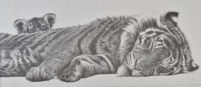 Gary Hodges signed limited edition (216/850) print 'Tigers', 28.5 x 54cm, in wooden frame