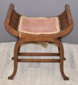 Inlaid mahogany curved seat or piano stool, height 66cm
