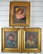 A Petrocelli (19thC Italian) set of three portraits, two of young women, the other of an elderly