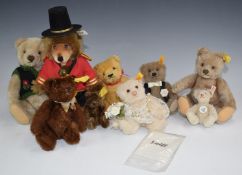 Nine Steiff Teddy bears including Circus Ring Master, Original and Steiff Club 2001, some limited