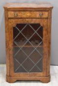 19thC burr walnut pier or music cabinet with drawer to top, W57 x D37 x H94cm