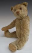 Steiff Teddy bear with blonde mohair, shaved snout, straw filling, disc joints and stitched