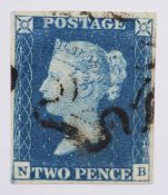 GB 1840 2d blue NB four clear margins with a black Maltese Cross