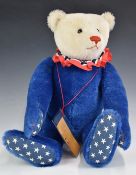Kathleen Wallace for Stier Bears Teddy bear with growler, blue and white mohair, shaved snout,
