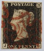 GB 1840 1d black JG four clear margins with a neat red Maltese Cross
