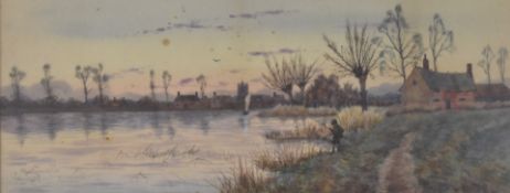 G. Baird Victorian watercolour likely Fenland landscape with village beyond, signed and dated 1893