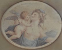 Francesco Bartolozzi after Cipriani oval monotone stipple engraving nude lady with putti, maximum