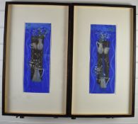 Peter Lloyd-Jones (b1958) pair of watercolour or gouache still life studies of vases against a