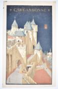 Arthur Rigden Read (1879-1955) woodcut Carcassonne (France) townscape, marked 'proof No3', signed