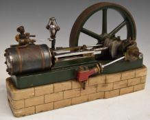 Single cylinder horizontal live steam engine with fly ball governor and feed pump, 36cm long.