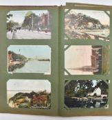 Edwardian postcard album approximately 200 cards including topographical, shipping, military,