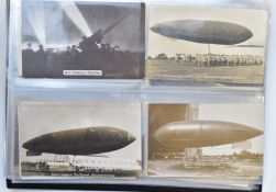 Postcard album containing approximately 170 WW1 cards including 16 featuring zeppelins /